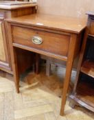 An old mahogany rectangular top side table with frieze drawer, raised on square tapering legs, width