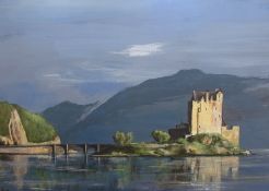 Oil on canvas
Peter Nichols
Study of a Scottish Castle, in loch side setting and mountainous