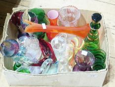 Quantity of decorative glass to include vases, coloured wines, etc.