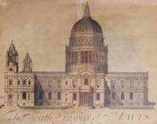 Hand coloured engraving
After J.Smith.
"The South Prospect of St Pauls, London", 29cm x 37cm