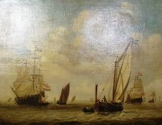 Oil on canvas
19th century Dutch school in the style of Abraham Hulk
Busy shipping scene, in