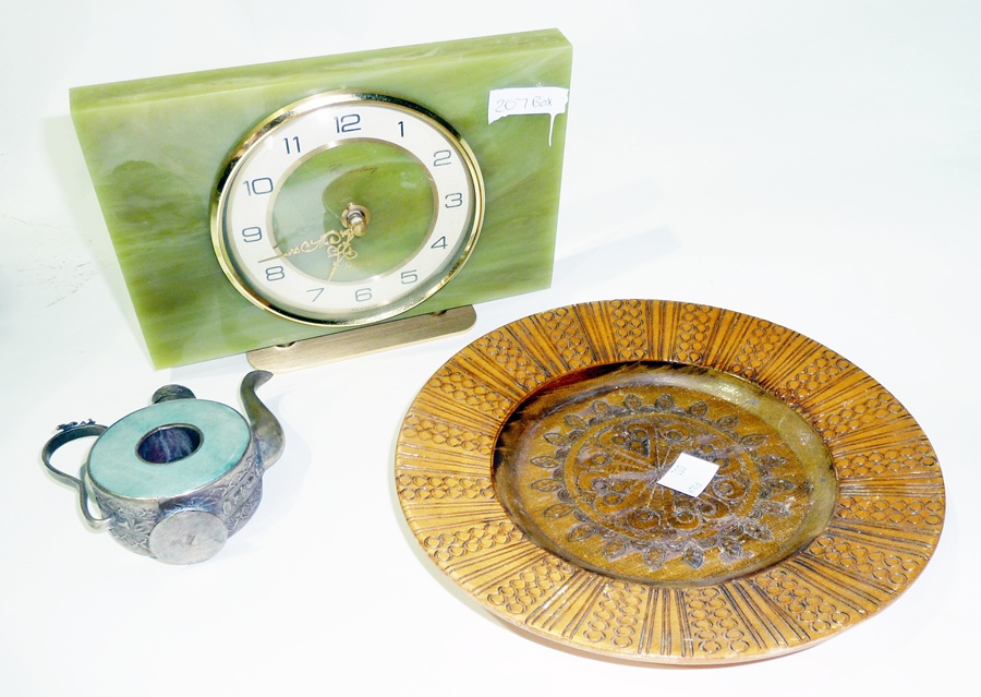 Modern barometer, quantity treen, brass and other collectables items (1 box)