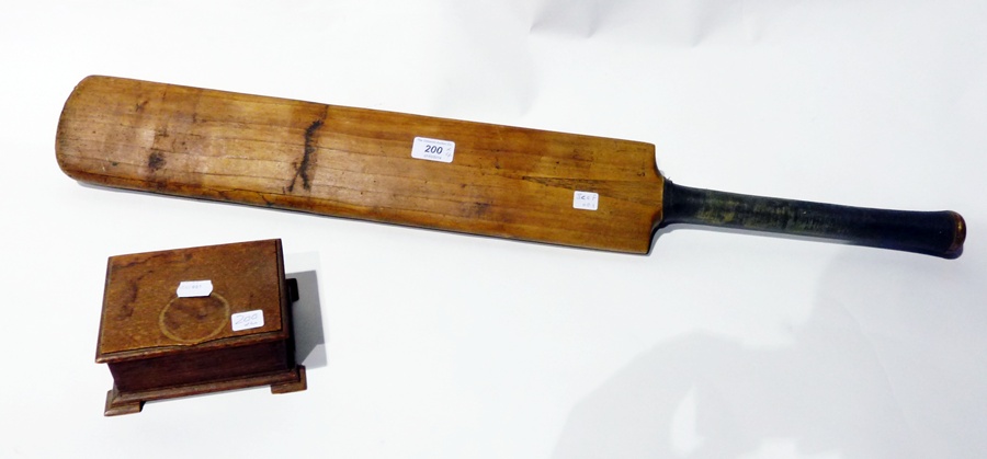 Old cricket bat, wooden branch table lamp, canteen and a trinket box