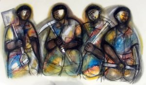 Pastel
Godfrey Ndaba (Contemporary)
Study of four resting workmen, with their picks and shovels,