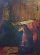 Oil on canvas
After Sir Edwin Landseer
"Highlife, Study of a devoted hound by His Master's Effects",