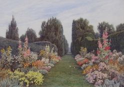 Watercolour
Lilian Stannard (1877-1844)
Holme Lacy, Hereford, garden view with abundant floral