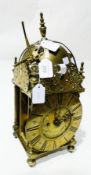 18th century style brass lantern style clock with twin fusee striking movement by Jonathan