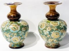 Pair Doulton Slaters pottery vases, each with everted rim, bulbous shoulder with slightly tapered