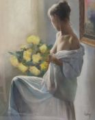 Pastel
Domingo (Contemporary)
The Yellow Bouquet, study of a semi-nude young lady, monogrammed, 70 x