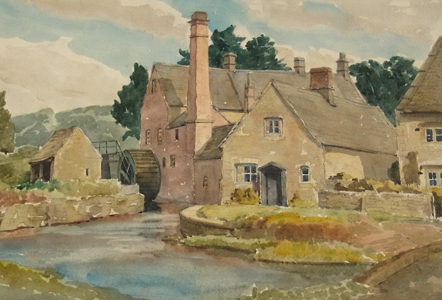 Watercolour
George Grainger Smith (20th Century)
Study of Lower Slaughter with the watermill and