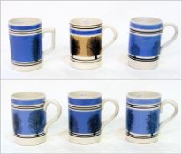 Six 19th century mochaware tankards, 12.5cm high (af)