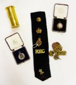 Cased silver medal, fob with three bronze medal fobs, engraved "Prince of Wales Household Brigade