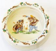 Falkland playtime dish, decorated with koala bears playing cricket and kangaroo border