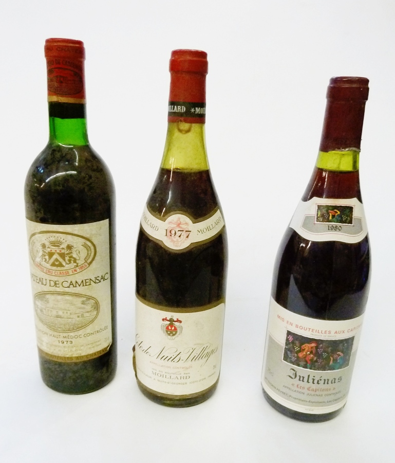 Three bottles of 'Les Capitains' 1980 Julienas, three bottles of Maillard 1977 Cote de Nuits-