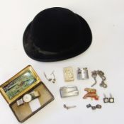 Quantity of collectables to include a bowler hat, a Navy Cut cigarette tin, a gold plated lighter,