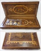 Persian walnut and satinwood backgammon board, rectangular with relief carving decoration to
