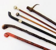 Two military "swagger" sticks, elephant goad, black fawned cane, and two other sticks (6)