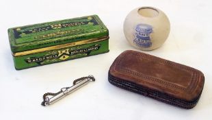 A Wills "Capstan" Navy Cut match-holder, "Wills Three Castles", leather coated cigarette case with