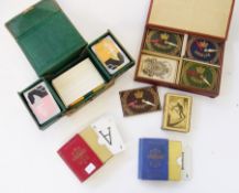 Reynolds and Sons Bezique set, in red leather Morocco case and various old card games (5)