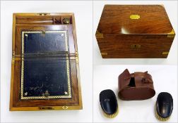 Mahogany writing box, with brass inlay to lid and base, with hinged lid, enclosing writing slope,