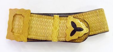 Early 19th century Officers gold braid belt with engraved decoration to buckles