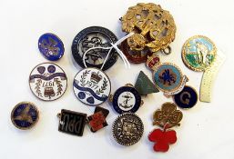 RAF badge, Youth Hostel Association enamel badge, blue and gold coloured clover leaf Girls Guide