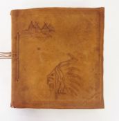 North American Indian leather postcard album cover with approximately assorted 200 postcards,