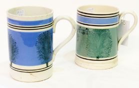 Two 19th century mochaware tankards, 16cm and 15cm high