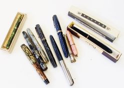 Quantity of various fountain pens including Waverley, Waterman, Parker etc and a miniature
