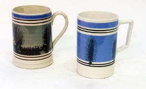 Two 19th century mochaware tankards, 16cm high (af)