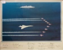 Two prints of Concorde, one with printed signatures of the Concorde crew (2)
