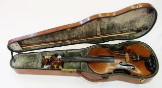 Late 19th-century/early 20th-century German Maggini - copy violin, length 16cm, and a Hill and Co