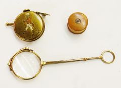Turned sycamore miniature measuring tape holder with brass winder, Johnnie Walker brass cased