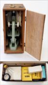 Thomas Salter microscope, in wooden case, together with a selection of micro-slides, specimen