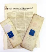 Two Victorian officers commissions and newspaper dispatch dated 1813