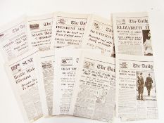 A selection of reprinted Daily Telegraph newspapers, dating from the 20th century with notable