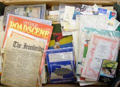 Box of ephemera, leaflets, booklets, railway documents, football programmes, cricket, theatre,