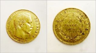 Napoleon III 20 Franc coin, 1856
