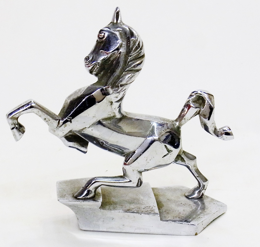Humber "Imperial" chrome car mascot, circa 1938, in the form of a prancing horse, chrome-plated