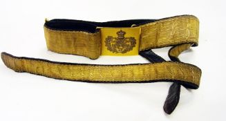 Early Victorian fourth dragoon guards officers waist belt and buckle, circa 1840
