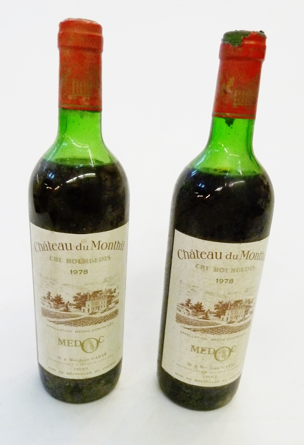 Six bottles of Chateau de Monthil 1978 Medoc (mid to upper-mid shoulder).