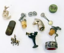 Quantity of small metalware items, to include corks with horse carving, pill boxes, etc.