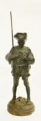 20th century Russian cast-iron figure from Kasli, of a boy fishing, marked "1973 Kasli" to base