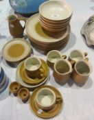 Denby stoneware, dinner plates, bowls, side plates, cups, saucers and other items all with ochre