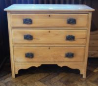 Modern pine chest of three long drawers, with metal Art Nouveau style handles, 92cm wide and a