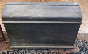 A large painted pine chest with metal handles, and dome top, 95cm wide