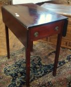 A 19th Century pembrook table, with frieze drawer and dummy drawer, brass ring handles on square
