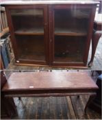 A mahogany rectangular coffee table  on cabriole supports and a mahogany two-tier bookshelf with