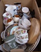 A quantity of decorative ceramics to include Wedgwood green jasper ware vase, assorted teacups and