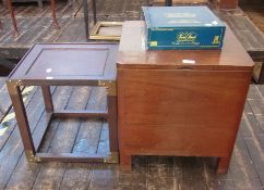 Modern square occasional table, hinged top chest and a Trivial Pursuit boxed game